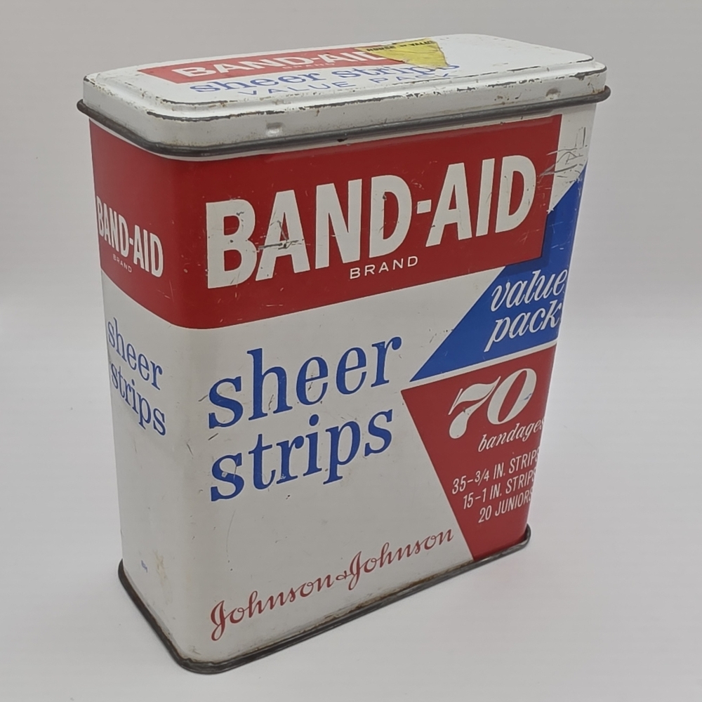 Vintage Band-Aid Sheer Strips Value Pack 70 Bandages Metal Tin Circa 1970s